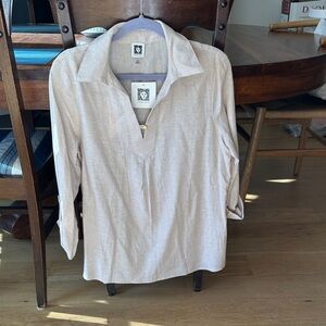 Anne Klein Tan Linen collared tunic size M NWT